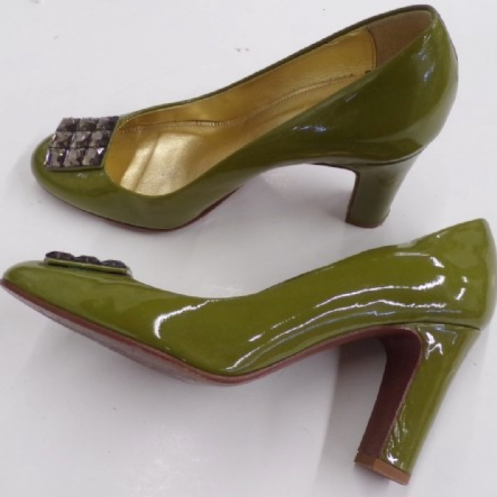 J. Crew Olive Green Patent Leather Heels
